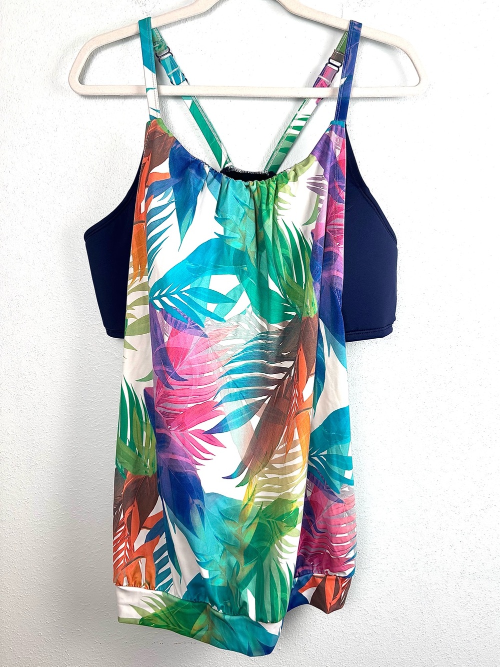 Lane Bryant Cacique Tropical Multicolor Blouson No Wire Tankini Top, Size 18